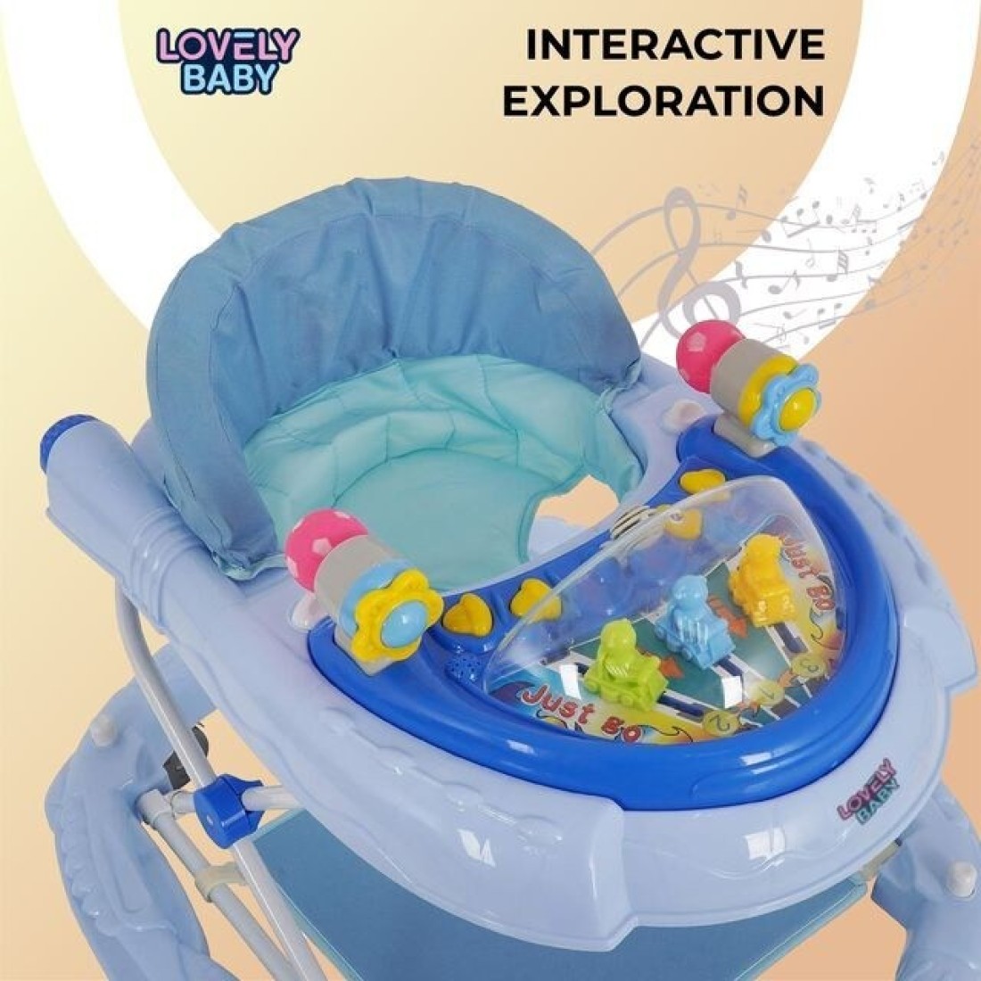 Lovely Baby Foldable Kids Walker BW04 with Adjustable Height, Musical Toys, Rotating Wheels, Comfortable &amp; Safe Activity Walker for Toddlers, Small Infant Boy Girl 6-18 months - Blue