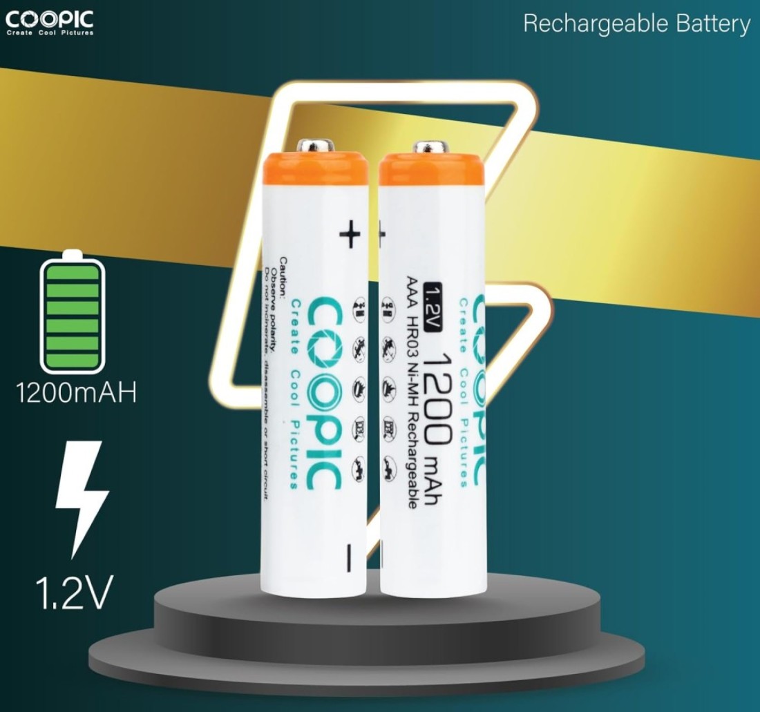 COOPIC Create Cool Pictures Rechargeable AAA Batteries, 1200mAh High Capacity Batteries 1.2V HR03 NiMH Low Self Discharge (4pcs)…