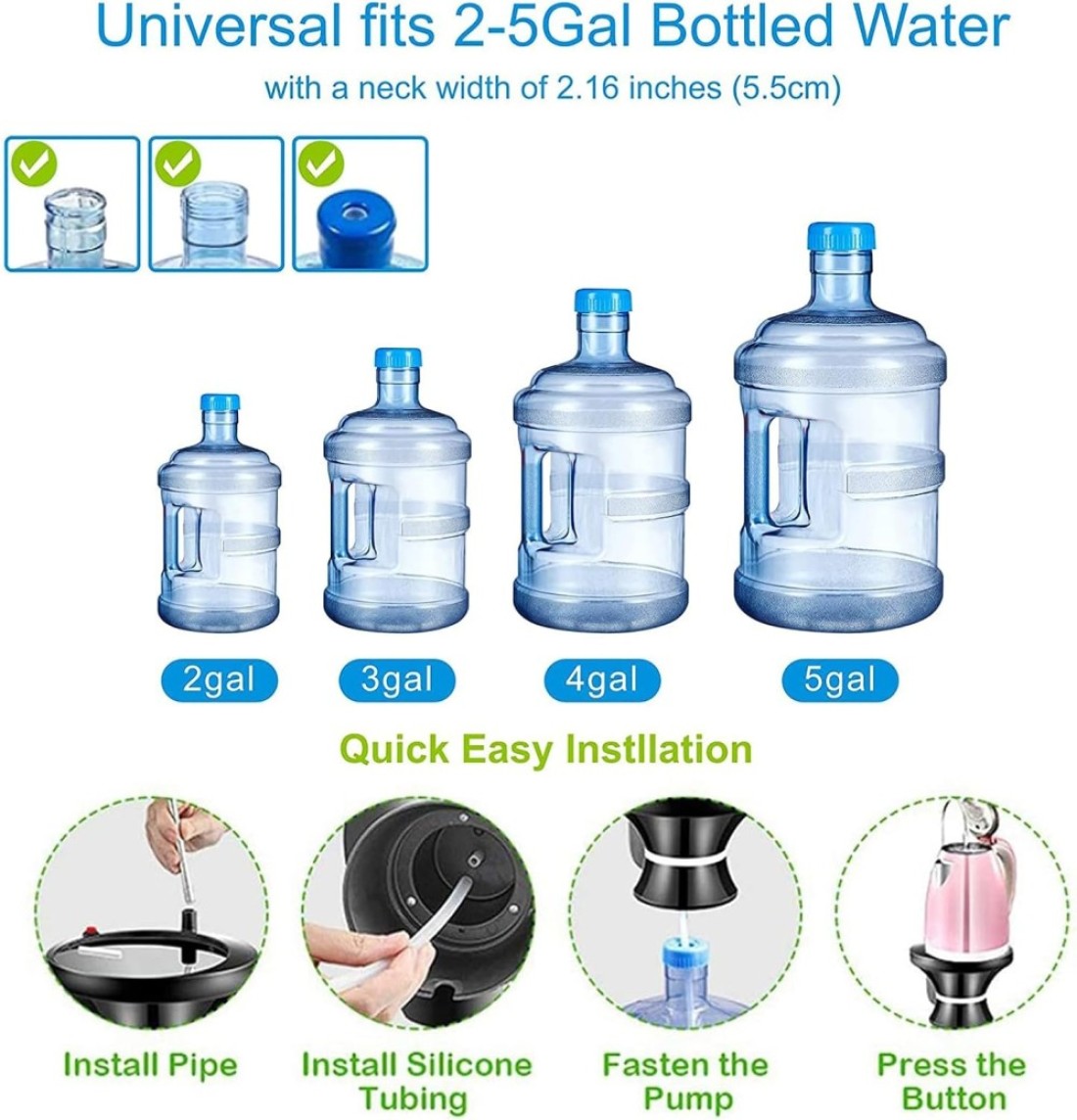 FITTO USB Rechargeable Water Bottle Dispenser Pump – Portable Automatic Electric Drinking Pump for 1-5 Gallon Jugs, Ideal for Home, Office, Kitchen, Indoor & Outdoor Use, Camping, and Picnics