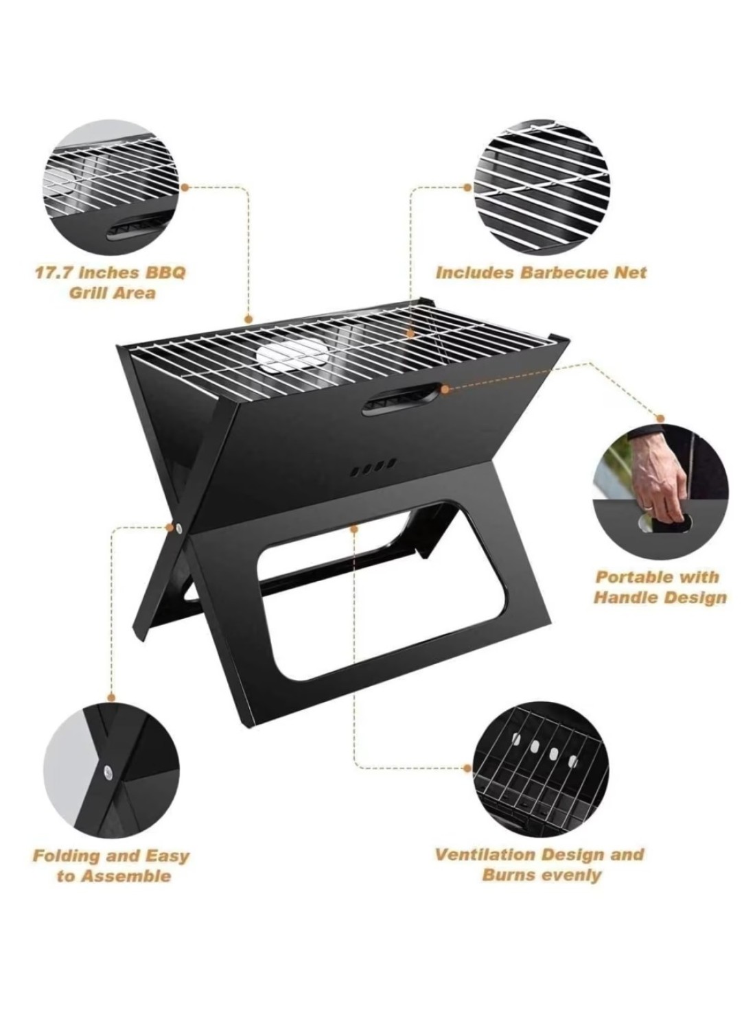 Manful Portable Charcoal Grill For Camping Cooking Stainless Steel Mini Folding Grill Stove For Travel, Picnic, Motorhome With Cover BBQ Cooking For Outdoor Camping