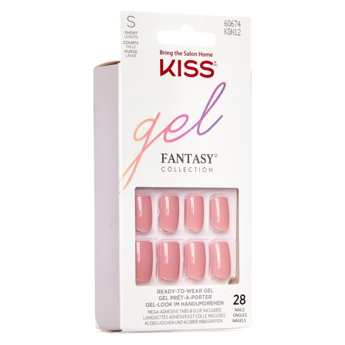 Kiss Gel Fantasy Color False Nails Ribbons Pink 24 PCS