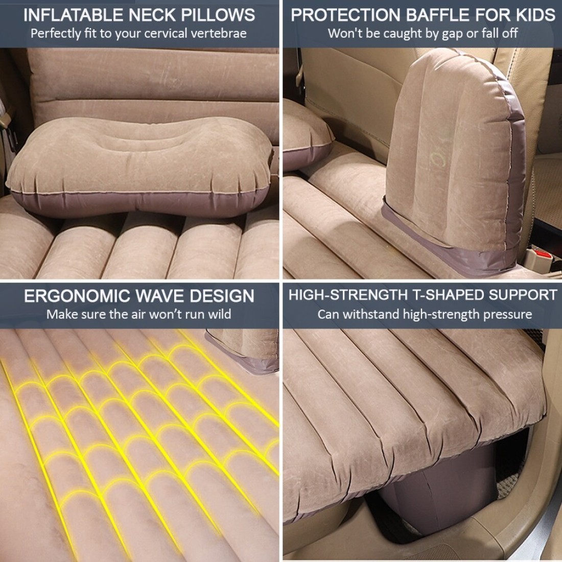 Generic-Portable Car Mattress Foldable Cushion Air Bed Inflatable Mattress Car Bed with Air-Pump Camping Travel Mattress