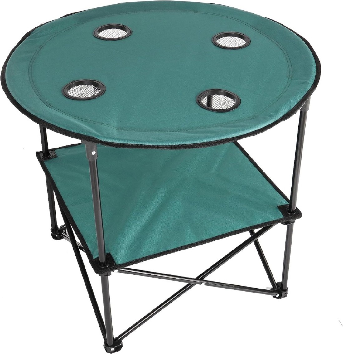 Royalford Round Camping Table-Rf11673 Lightweight, Portable And Foldable, Folds Flat For Storage Iron Tube With Washable Cloth, Perfect Indoor And Outdoor Entertainment Package Includes Carry Bag Blue