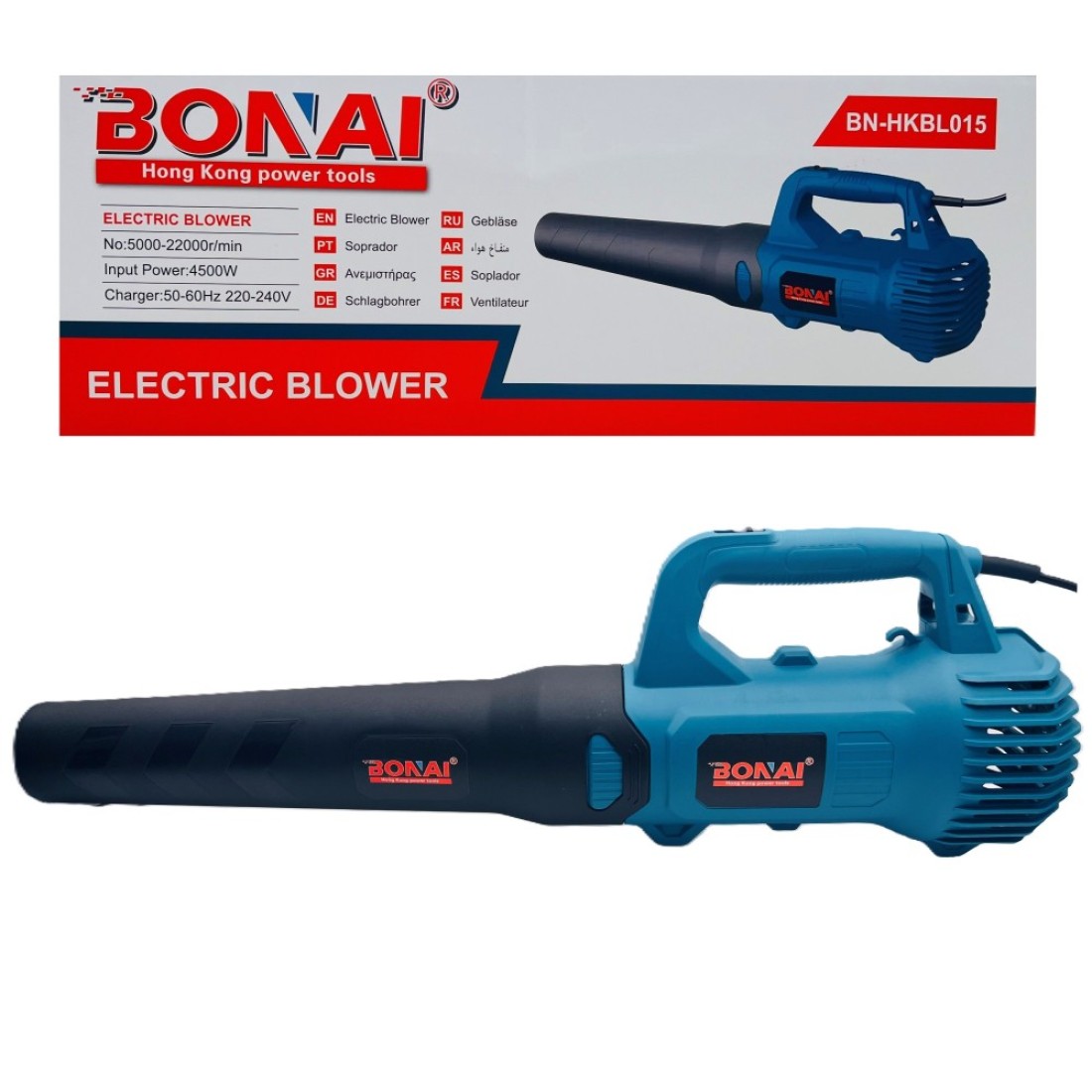 BONAI Electric Blower, 4500W Power, 5000-22000 RPM, 220-240V, Heavy Duty Portable Leaf and Dust Blower for Outdoor and Indoor Use, BN-HKBL015