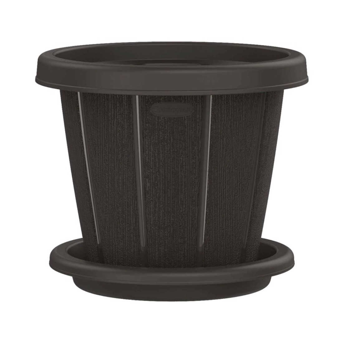 Cosmoplast Cedargrain Flower Pot With Tray Dark Brown 6inch