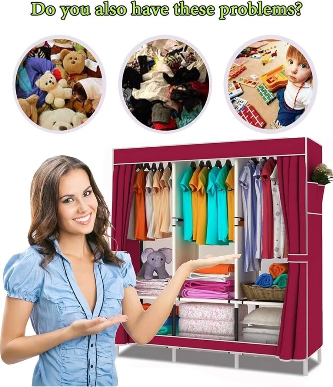 Portable Fabric Wardrobe with Hanging Rail &amp; Side Pockets &ndash; Foldable Canvas Closet Organizer for Clothes &amp; Shoes, Bedroom Storage Solution