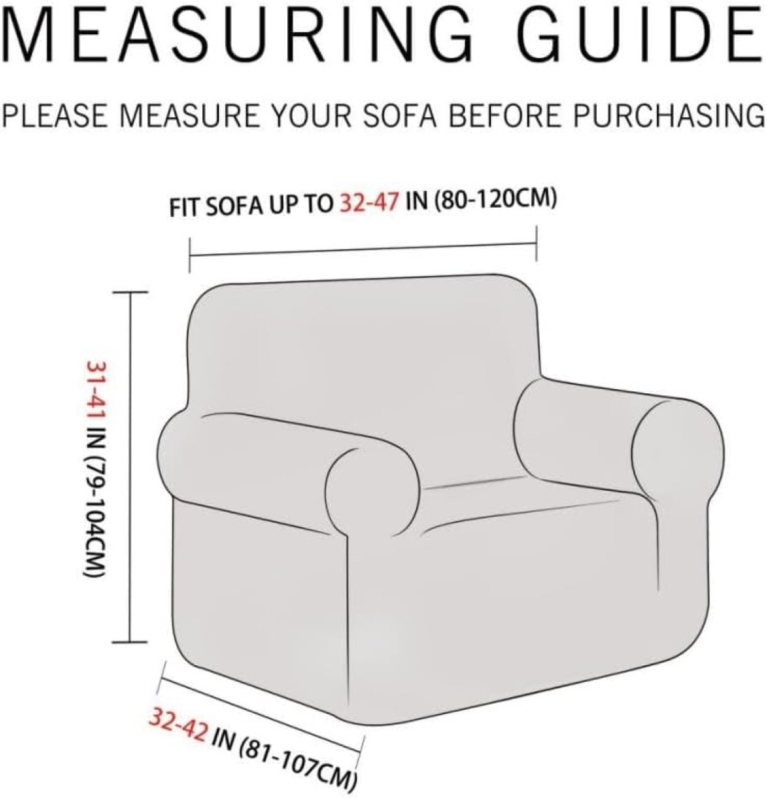 High Stretch 1 Seater Sofa Cover Cream Soft Brushed Fabric Couch Cover Full Coverage Furniture Protector Slipcover One Seater Fits on Standard and Recliner Sofa 80-120cm Size