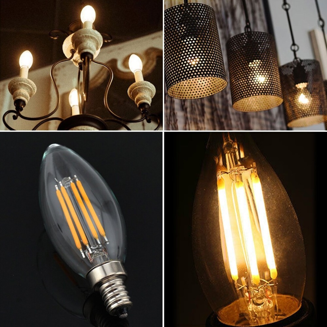 Generic-4W LED Light Bulb 2700K Warm White E14 Base Candelabra Bulb LED Lamp 40W Equivalent Clear Filament Vintage Style LED Light Bulb