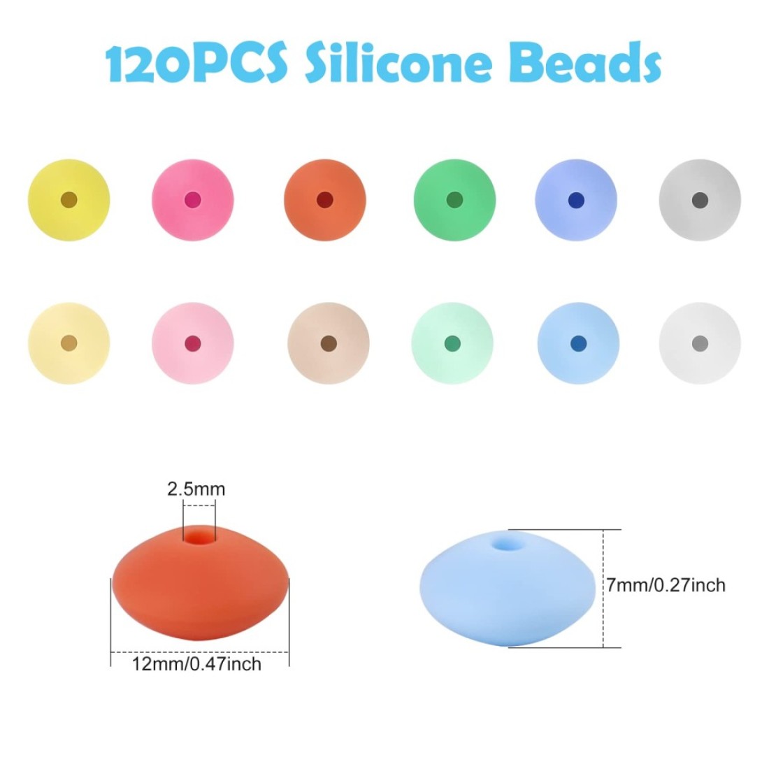 120Pcs Silicone Abacus Beads Bulk 12mm Shaped Lentil Silicon Beads 12 Colors for Keychain Making DIY Jewelry Making
