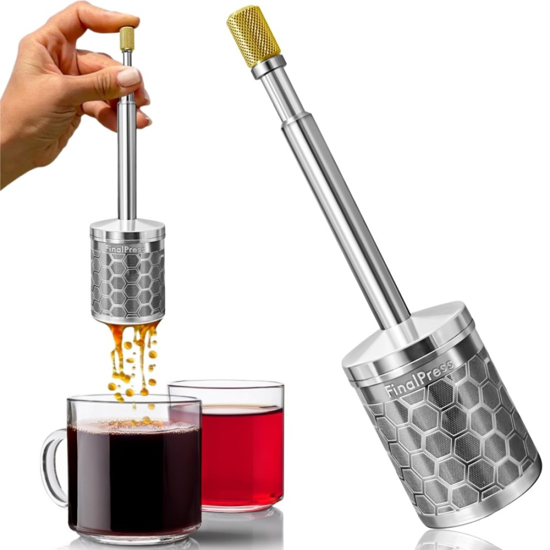 FinalPress Original Coffee Tea Maker Portable Stainless Steel Micro French Press Patented 3in1 Technology for Hot Iced Cold Brew Perfect for Home Camping Travel UPGRADED V2