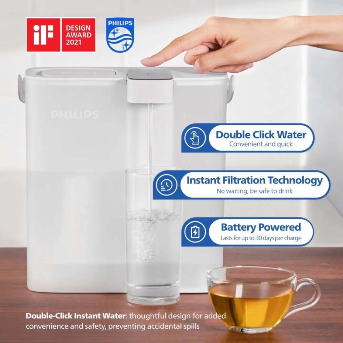 PHILIPS GoZero Nextgen Instant Water Filter Pitcher Rechargeable Battery MircoX Clean Technology 3L 12 Cups 1Lmin Fast Flow Countertop Filtered Water Purifier Jug for Tap Water 1 Filter