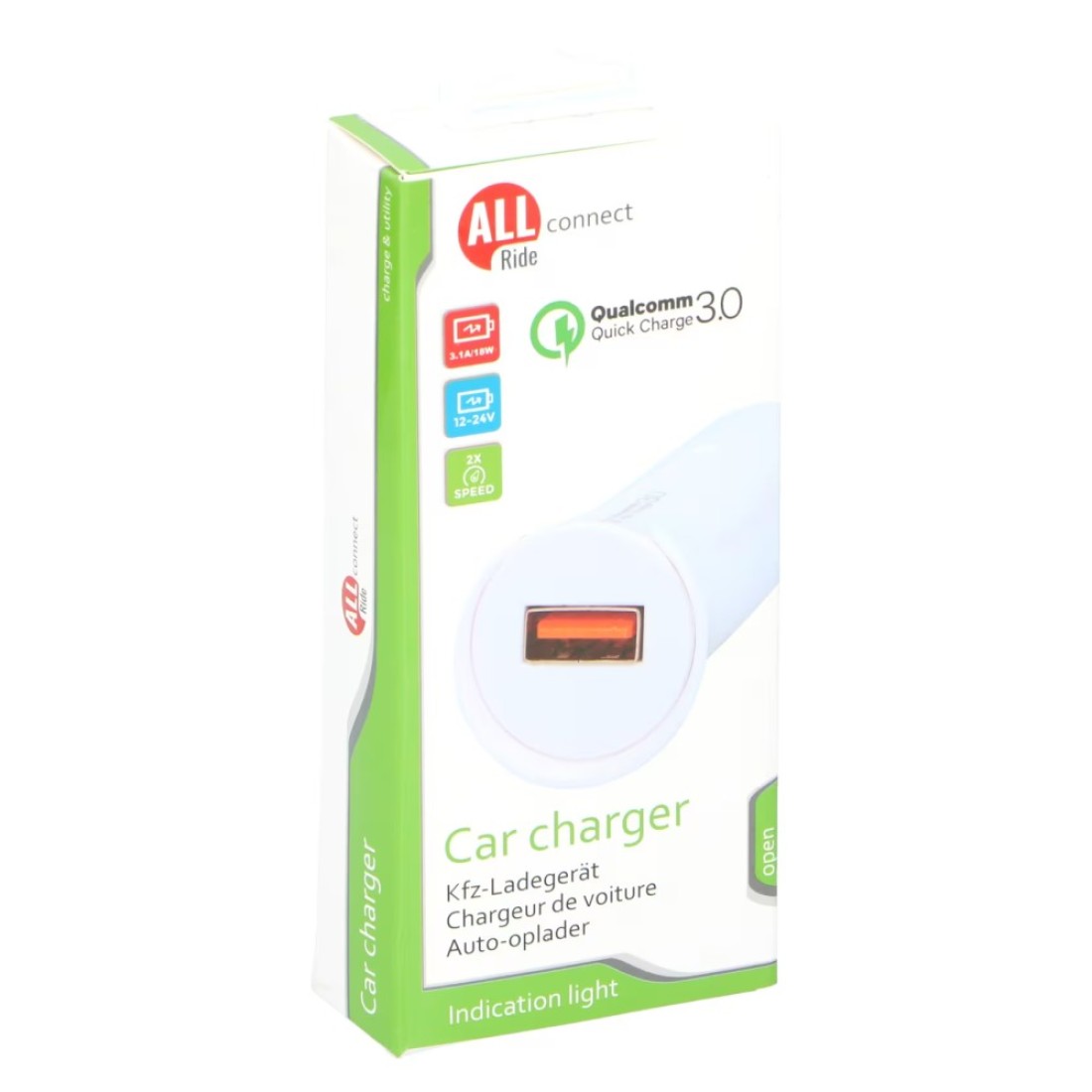 All Ride Connect Qualcomm 3.0 Quick Charge Car Charger 3.1A 18W 12-24V White