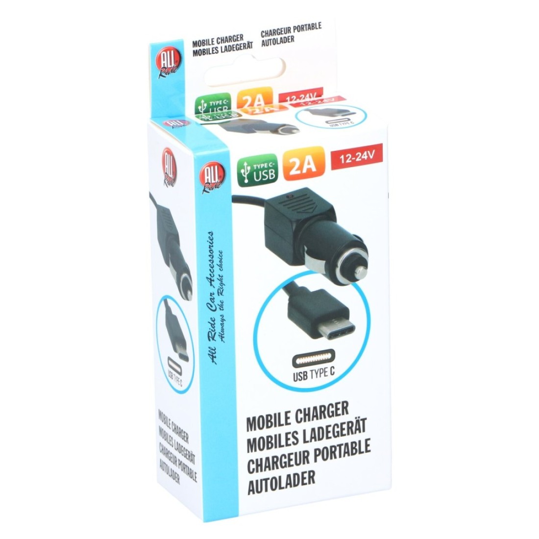 أول رايد شاحن هاتف بمنفذ USB نوع C ـ 2 أمبير ، 12-24 فولت - أسود