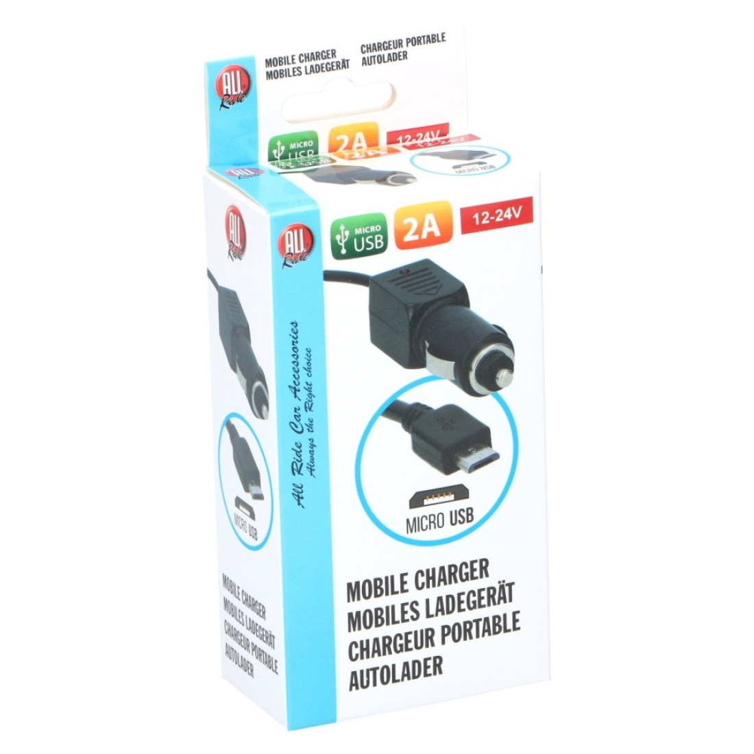 أول رايد شاحن هاتف بمنفذ Micro USB ـ 2 أمبير ، 12-24 فولت - أسود