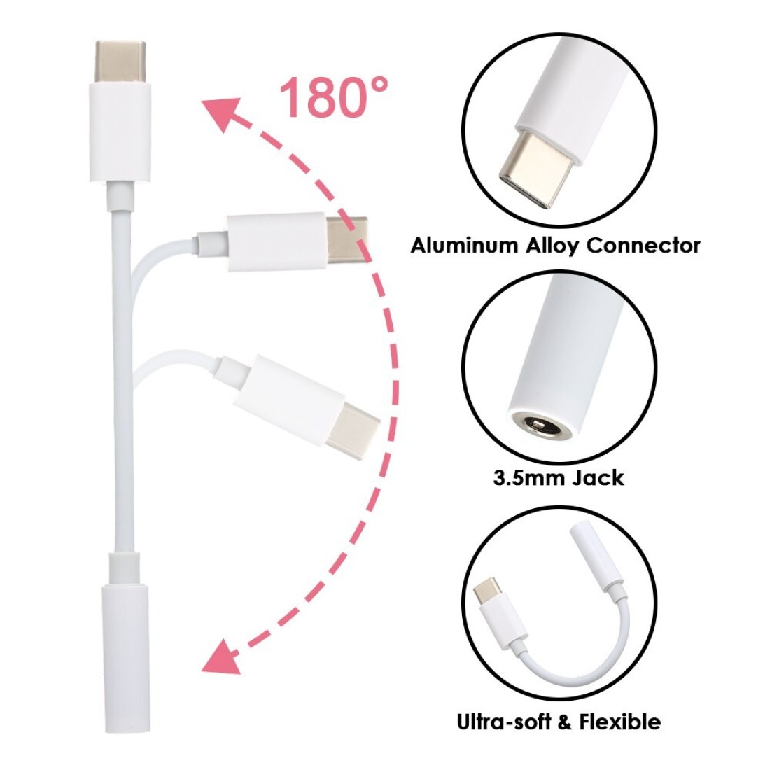 Docooler - USB C to 3.5mm Headphone Jack Adapter with Digital Audio Cable Type C Jack Adapter for HUAWEI XIAOMI OPPO SAMSUNG