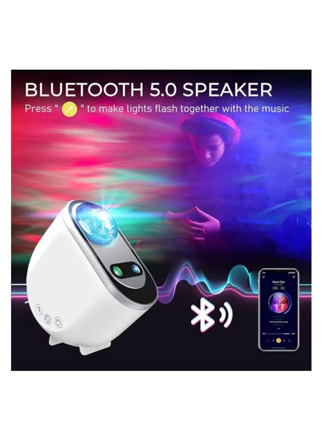 جهاز عرض Galaxy Aurora – جهاز عرض النجوم 3 في 1 LED Northern Lights مع 6 خيارات للضوضاء البيضاء ومكبر صوت بلوتوث جهاز عرض Starry Moonlight
