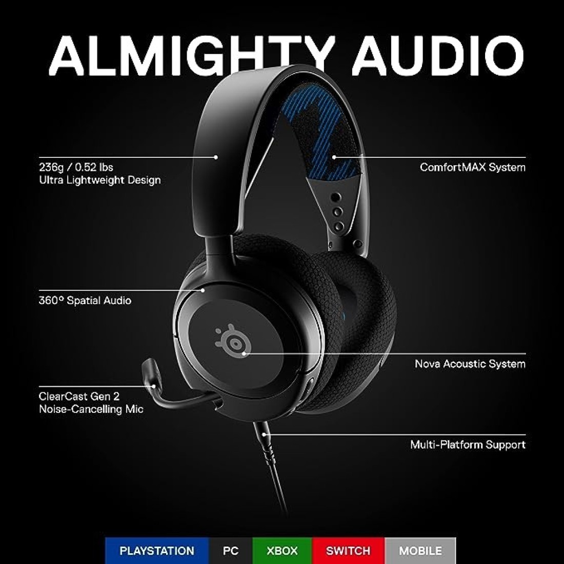 SteelSeries Arctis Nova 1P Multi System Gaming Headset, Black, Wired