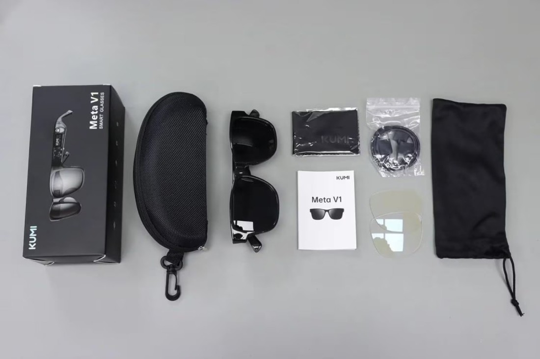 KUMI Meta V1 Smart Glasses, Semi-Transparent Design, Removable Lenses, Dual Speakers, AI Voice Assistant
