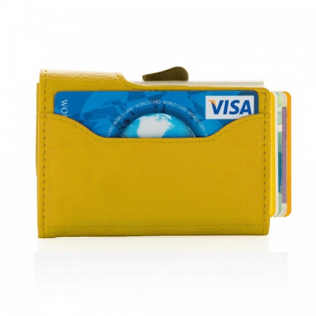 Santhome Card Holder Wallet, Mens Minimalist Slim Metal RFID NFC Blocking Contactless Card Protector Security Pop up wallet (Camel)