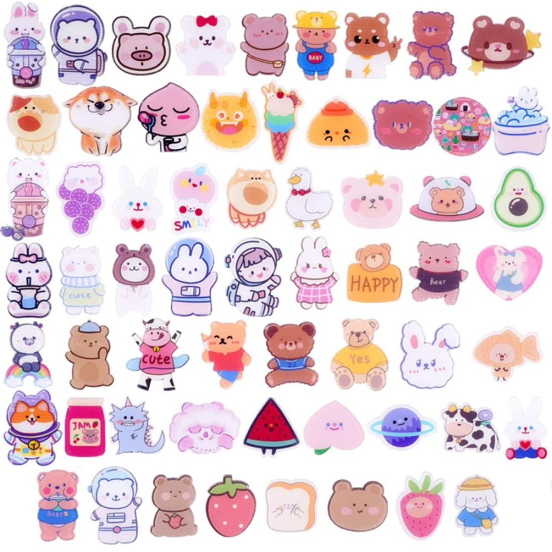 60 Pcs Acrylic Cute Pins Set for Backpacks Aesthetic Cartoon Kawaii Sheep Dog Rabbit Bear Girl Brooch Pin for Clothing Bags Jackets Hat Bag Accessories