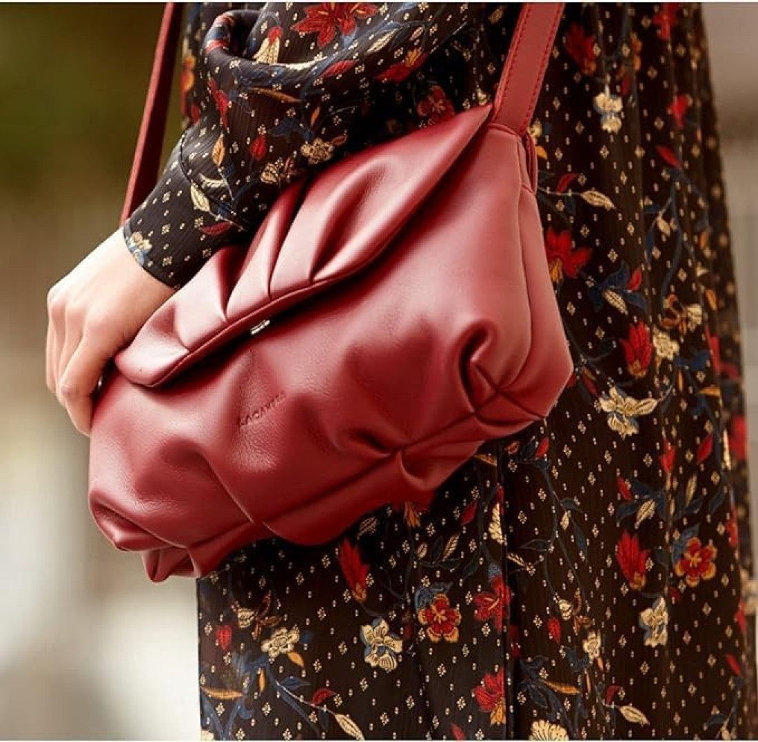 LACAMBRA PLI Bag Premium Genuine Leather Medium Handbag for Women Fashion Pleated Ladies Designer Luxurious Purses Crossbody Shoulder Bag with Adjustable Strap