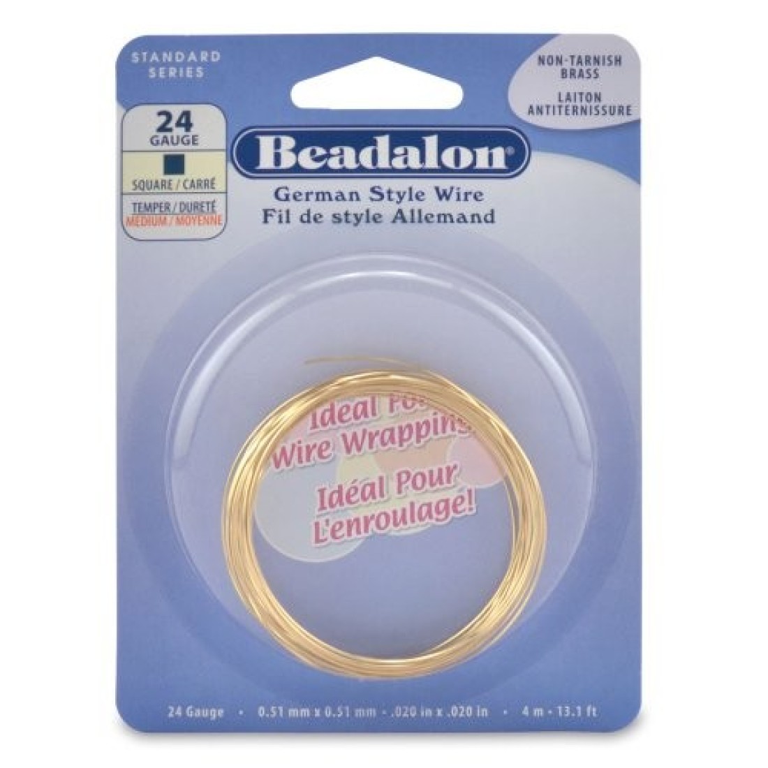 Beadalon German Style Wire Square Gold 24 Gauge51 mm4 m131 ft
