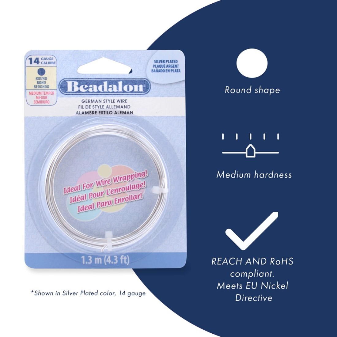 Beadalon German Style Wire for Jewelry Making Round Silver Plated 22 Gauge 500 ft