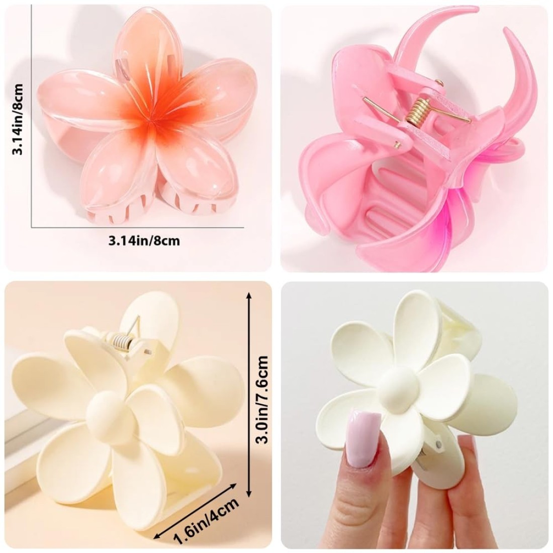 ANEESAA6 Pack Flower Hair Clips for Women and Girls Preppy Flower Claw Clips Hawaiian Plumeria Hair Clips for Thin Hair Large Cute Flower Hair Clips for Thick Hair