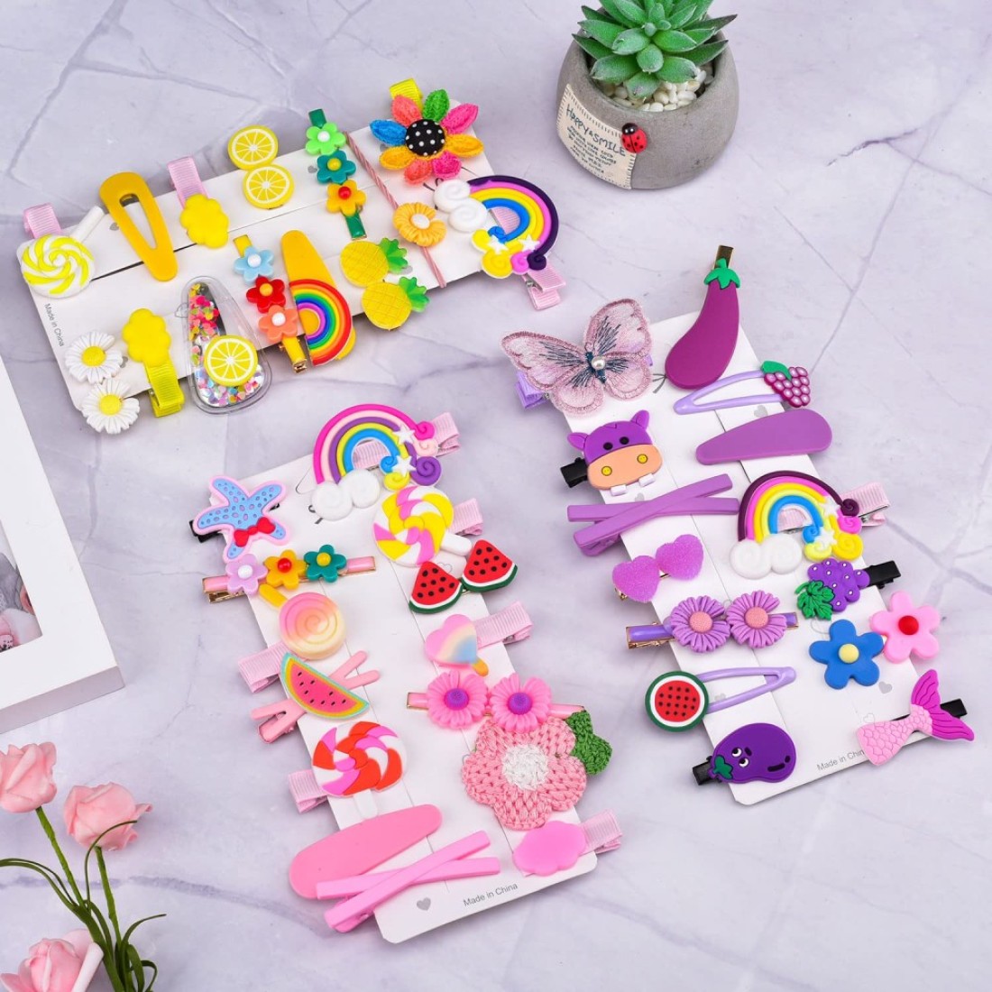 SKYNEO Baby Hair Clips Pin Barrettes for Girls Toddler Girls Accessories Kids Clips Styling Flower Rainbow Candy Fruits Butterfly Cute 42 Pieces