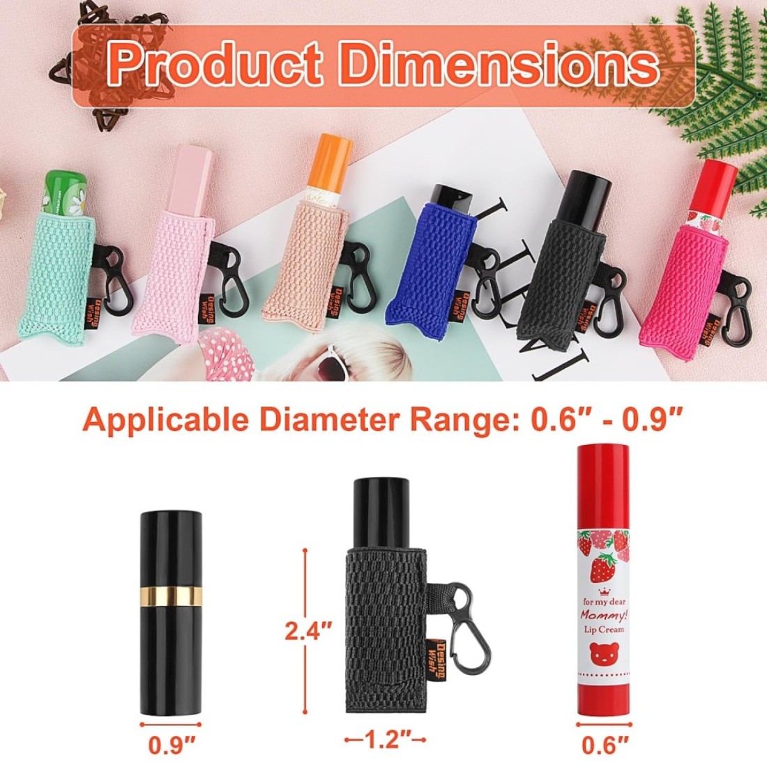 Desing Wish 6 PCS Chapstick Holder Keychain Elastic Sleeve Chapstick Keychain Holder for Lip Balms/Lip Gloss/Lipsticks, Lip Balm Holder Sleeves (Green/Pink/Beige/Black/Red/Blue)