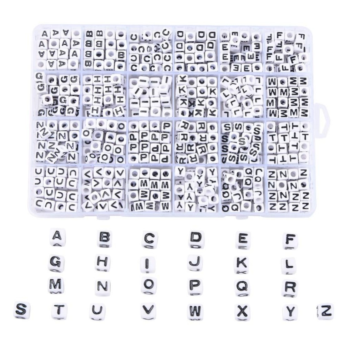 Cheriswelry 768pcsbox 7mm White Acrylic Cube AZ Letter Alphabet Beads Sorted Square Plastic Letter Pony Beads for DIY Bracelet Necklace Jewelry Making Supplies