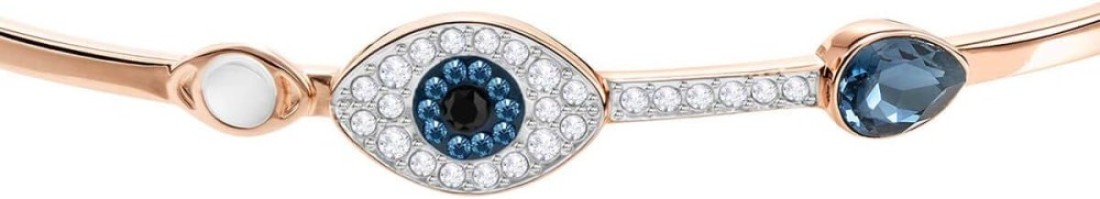 SWAROVSKI Women&#39;s Symbolic Evil Eye Bangle, Blue, Mixed metal finish, Medium 5171991
