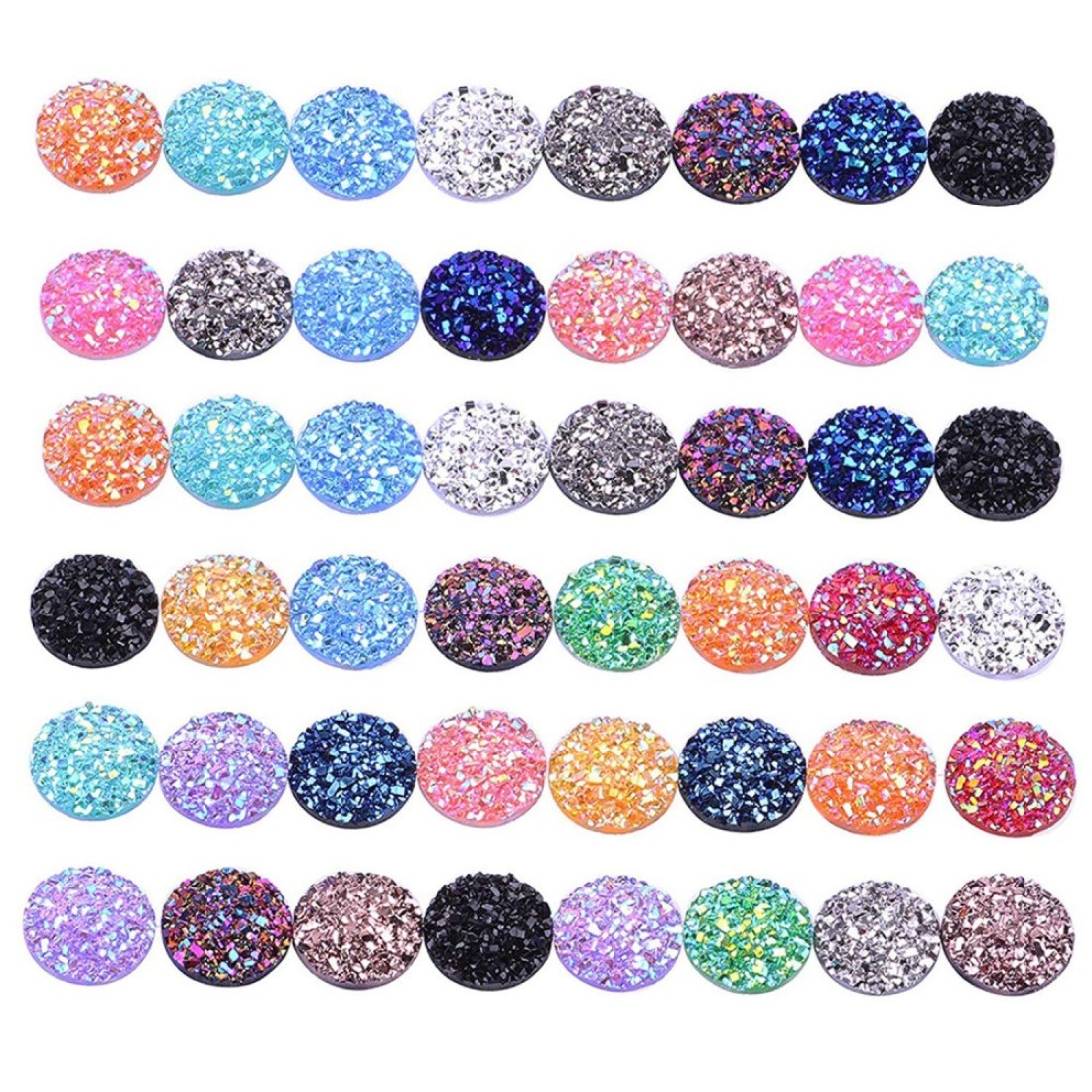 Vivian 204 Pieces 17 Colors Round Resin Cabochon Flatback Druzy Iridescent Colorful Cabochons DIY Accessories 10mm