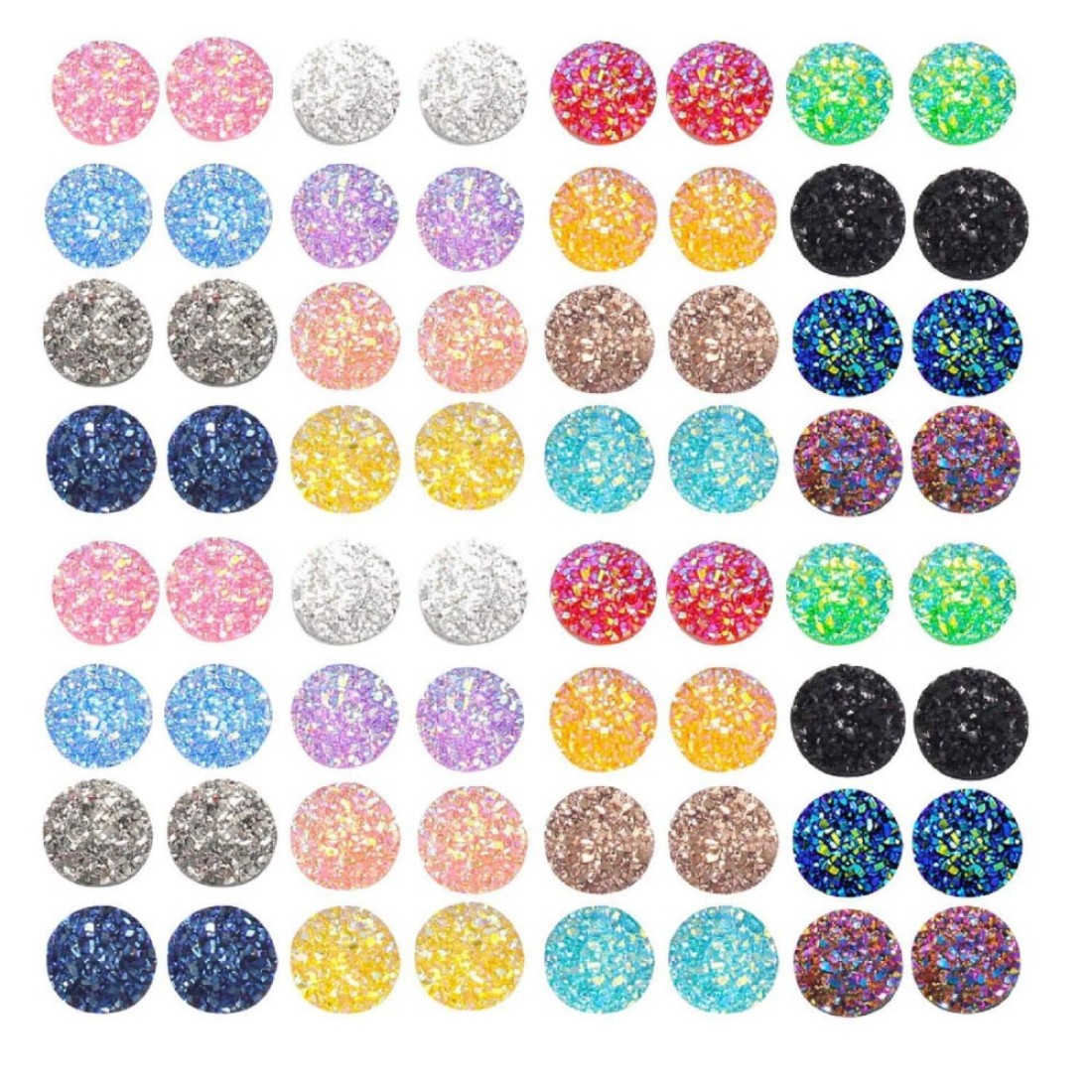 Vivian 204 Pieces 17 Colors Round Resin Cabochon Flatback Druzy Iridescent Colorful Cabochons DIY Accessories 8mm