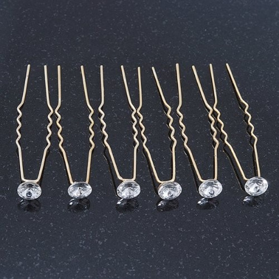 Bridal Wedding Prom Party Set Of 6 Gold Plated Crystal Bead Hair Pins
