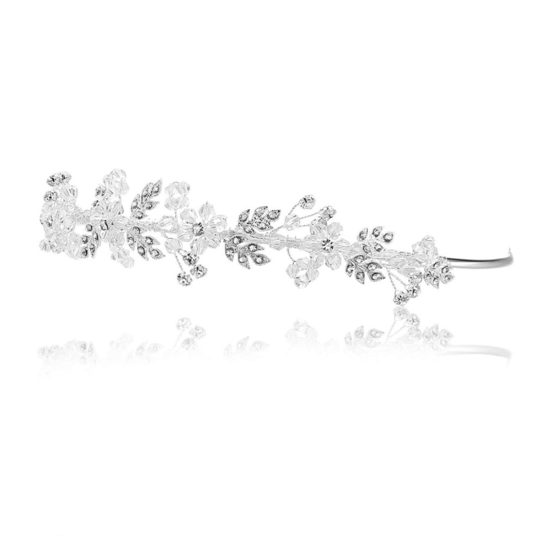 SAMKY Handmade Flower Leaf Crystal Headband Bridal Wedding Tiara Silver Plated T767