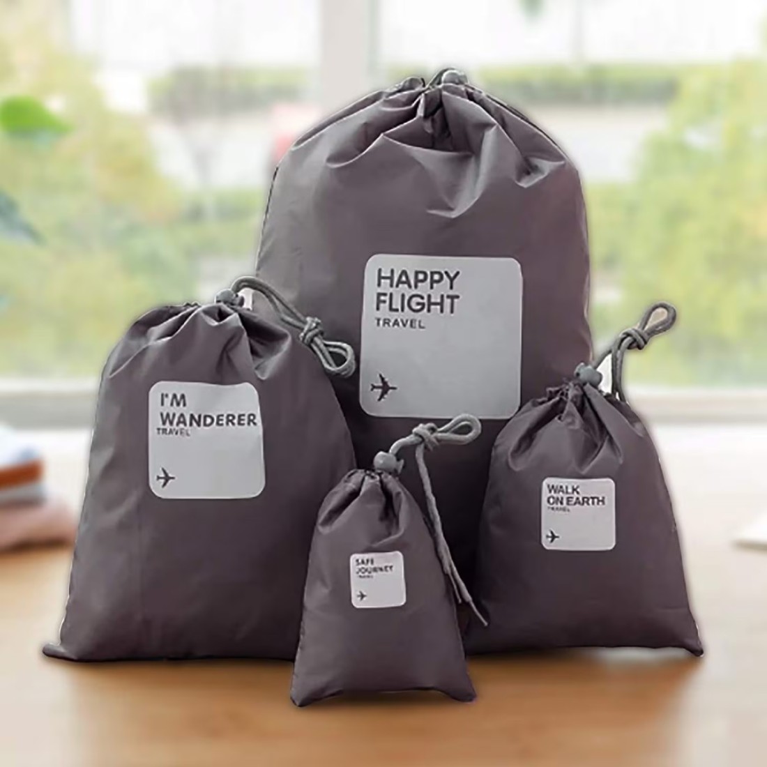 Aiwanto 4pcs/sets Waterproof Drawstring Pouch Storage Bags Travel Shoe Laundry Cosmetic (Coffee)