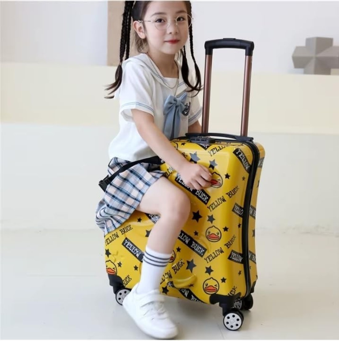 Kids Ride-On Travel Suitcase with Wheels - Spinner Carry-On Trolley Case with Password Lock, Universal Wheels for Ages 1-6