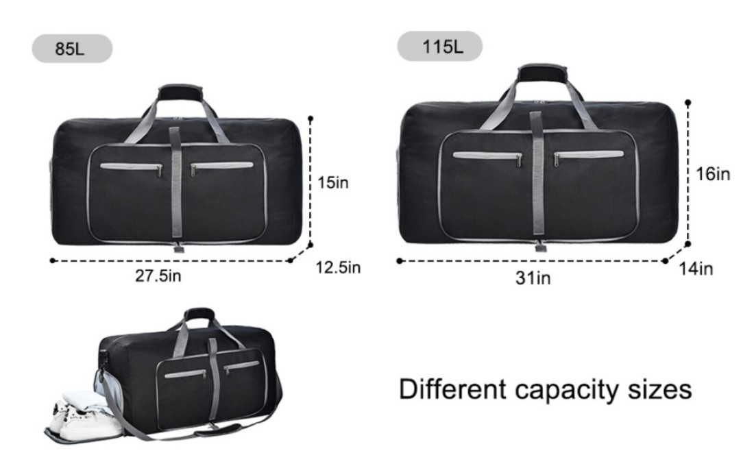 Duffle Bag with Shoes Compartment and Adjustable Strap,Foldable Travel Duffel Bags for Men Women,Waterproof Duffel Bags (85L)