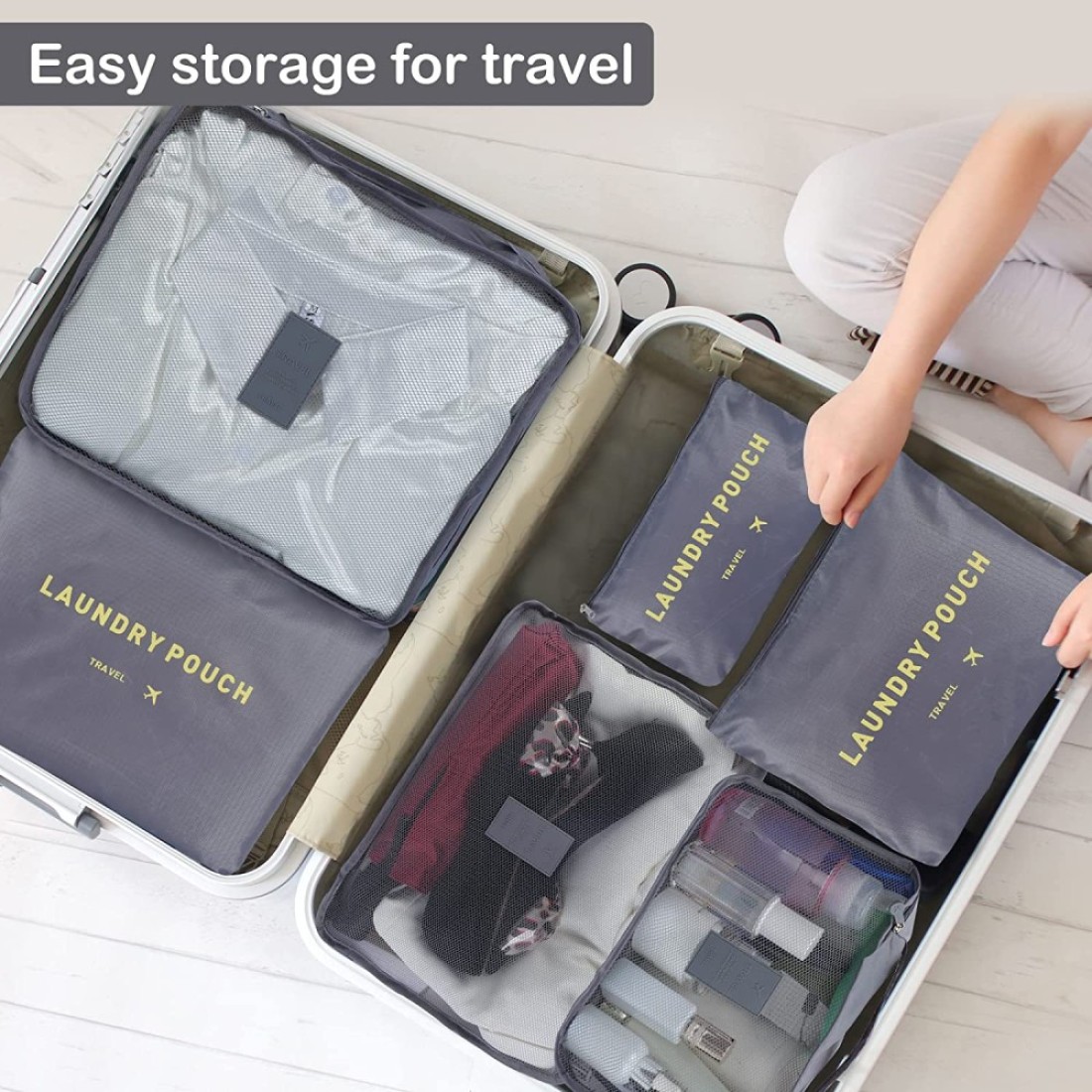 6pcs/set Lightweight Travel Bags Men and Women Cubes Gray