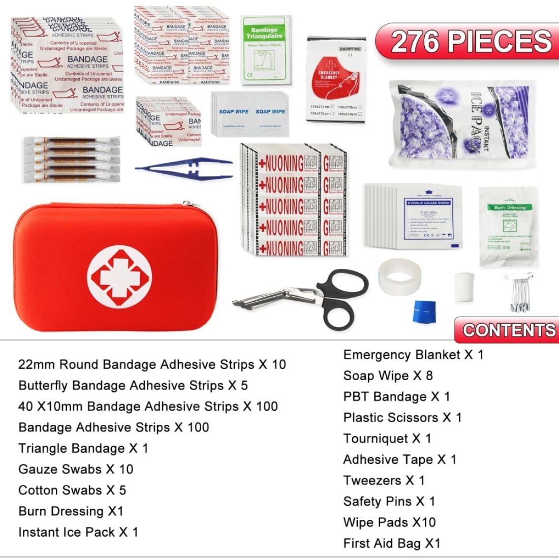 276PCS First Aid Kit Home Car Camping Hiking Emergency Supplies Small Compact Lovely Bag for School Outdoor Basic Outdoor Essentials Survival Kit for Travel AMORNING