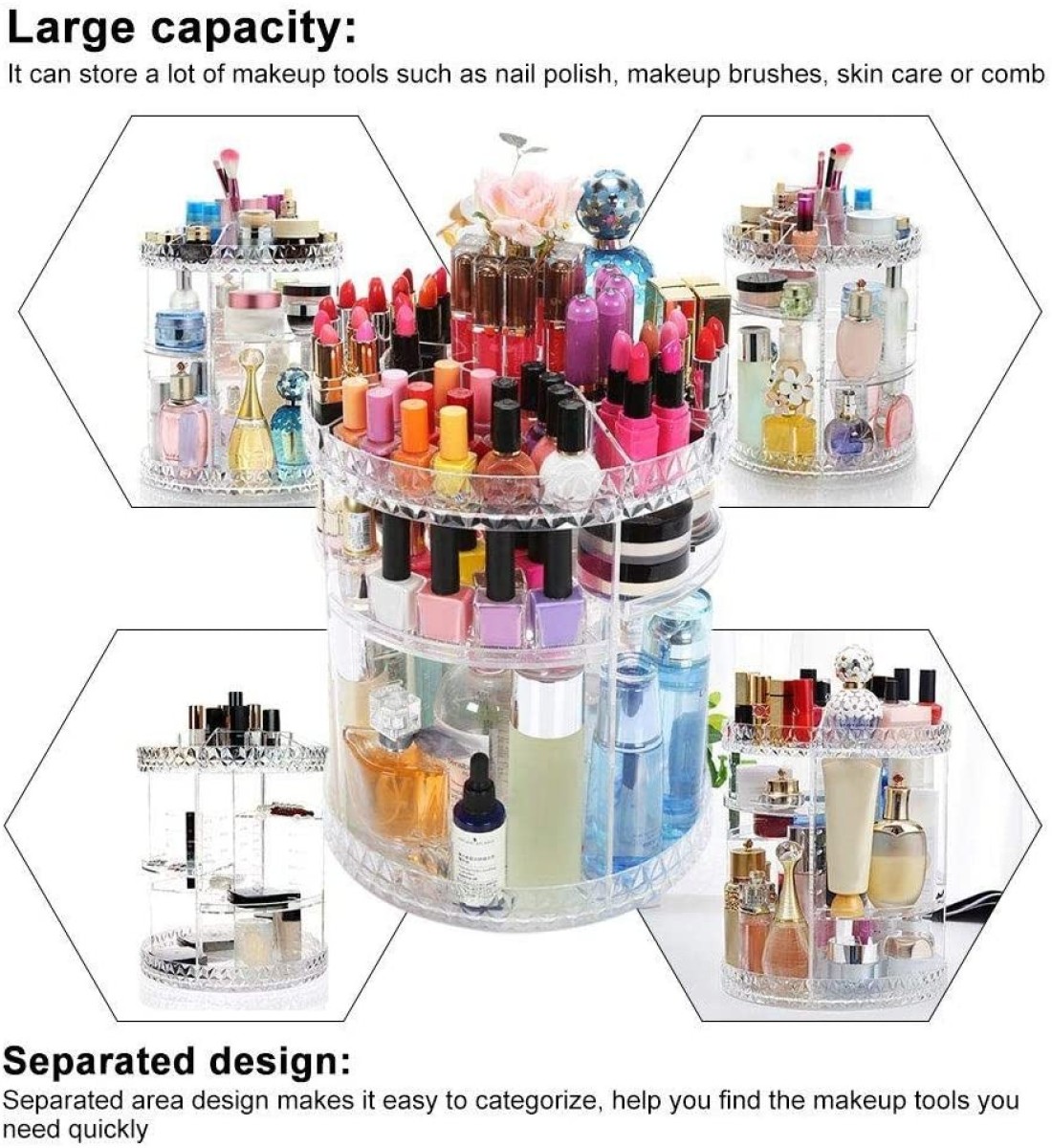 Other 360 Degree Rotating Makeup Organizer,Adjustable Multi-Function Cosmetic Storage Box With Large Capacity for Cosmetics And Accessories