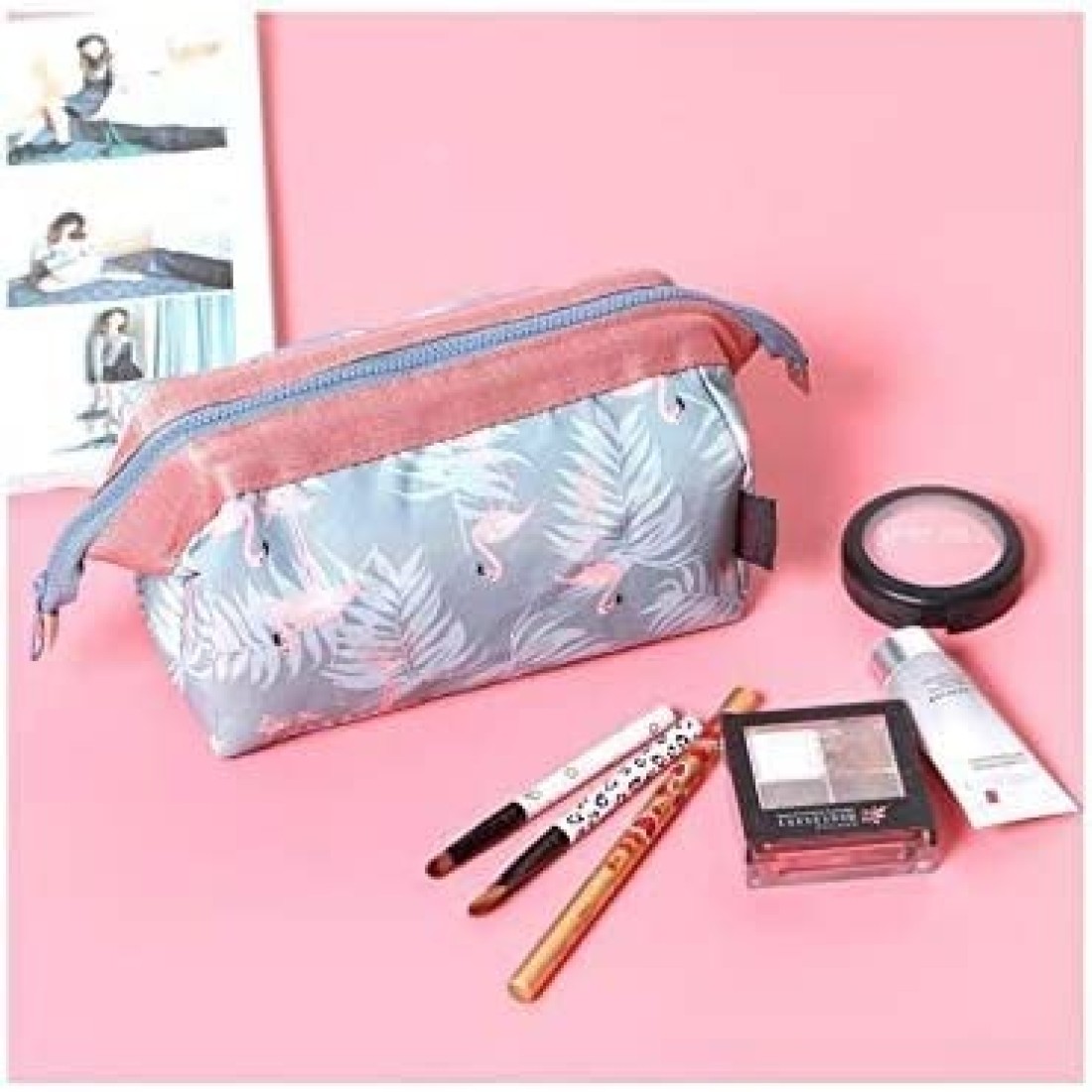 Aiwanto Makeup Organizer Bag Multi-Purpose Flamingo Print Design Travel Accessory Large Pouch for Women (2Pcs)