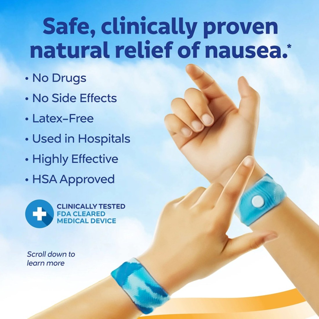 SeaBand AntiNausea Acupressure Wristband for Motion Morning Sickness Child Blue