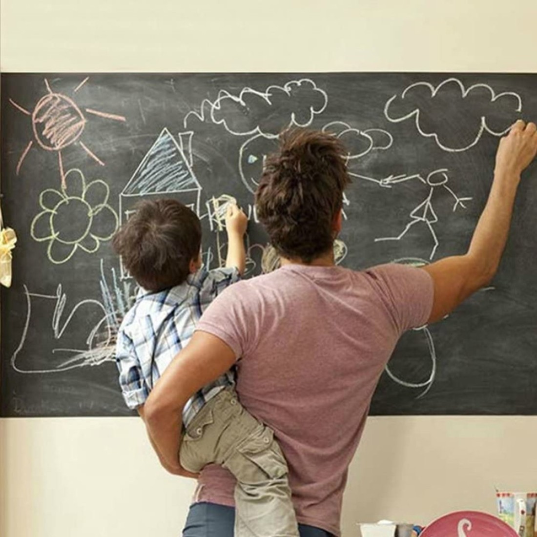 Generic Chalkboard Contact Paper Large Removable Self Adhesive Blackboard Wall Stickers For Kids With 5 Colored Chalk 17.8&#39;&#39;78.7&#39;&#39; 17.7&quot; X 78.7&quot; Black 43528-19326