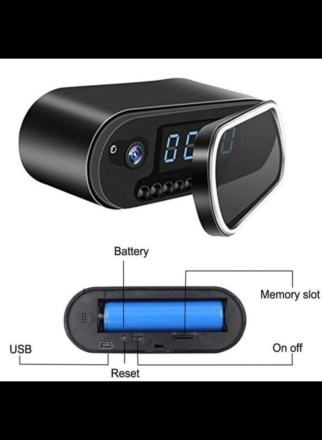 Radiotronics WiFi Camera 1080p Motion Detection Digital Table Clock Portable Rechargeable Night Vision 64GB Support