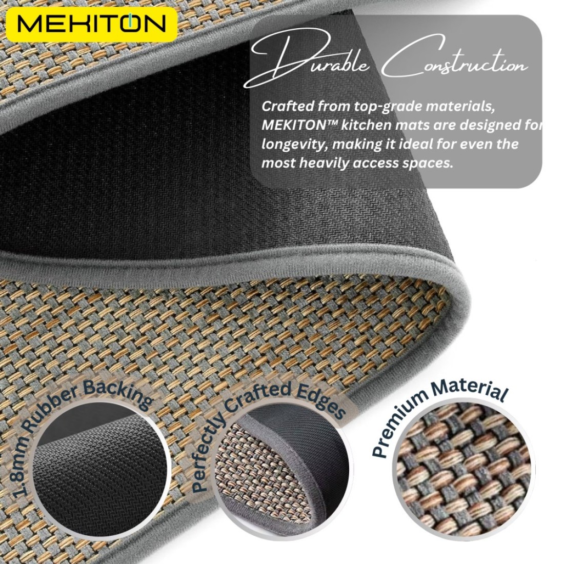 MEKITON - Set of 2 PCs Premium Anti-Fatigue, Non-Skid Natural Rubber Kitchen Floor Mats, Washable Runner Rugs for Kitchen Floor Front of Sink, Laundry Room 45X120CM + 45X75CM (Oats)