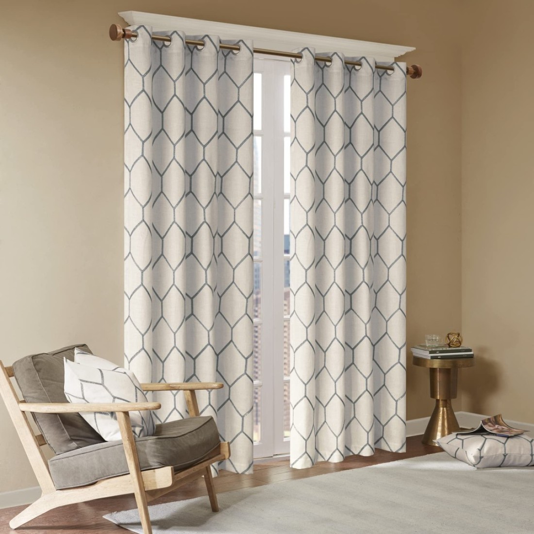 Madison Park Grey Curtains for Living Room Modern Contemporary Linen Window Curtains for Bedroom Brooklyn Embroidered Modern Grommet Window Curtains 50X95 1Panel Pack