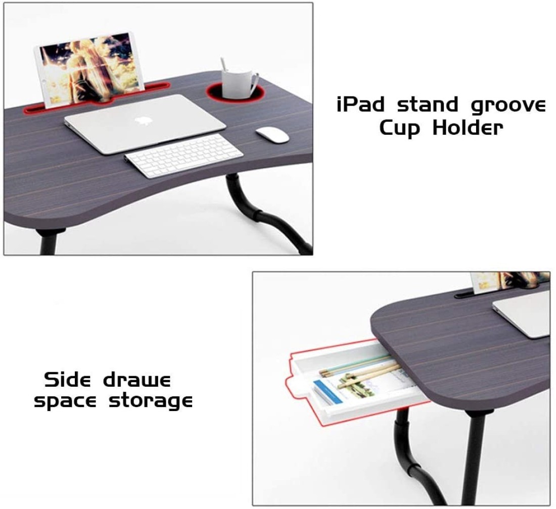 Lushh laptop deskFolding Bed Table Laptop Desk with iPad and Cup Holder Adjustable Lap Tray Notebook Stand foldable watch moveiies -Black
