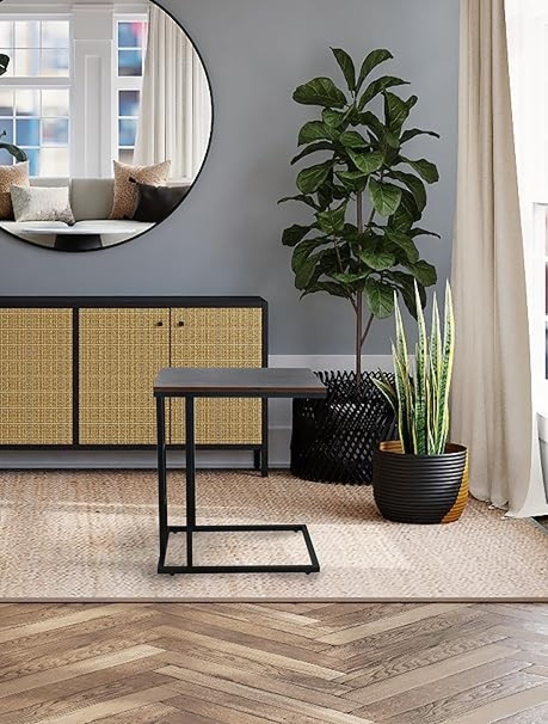 Panax C Shaped End Table, Side Table for Couch and Bed, Small Side Table for Small Spaces, Living Room, Bedroom, Rustic Snack Table (Rustic Brown)